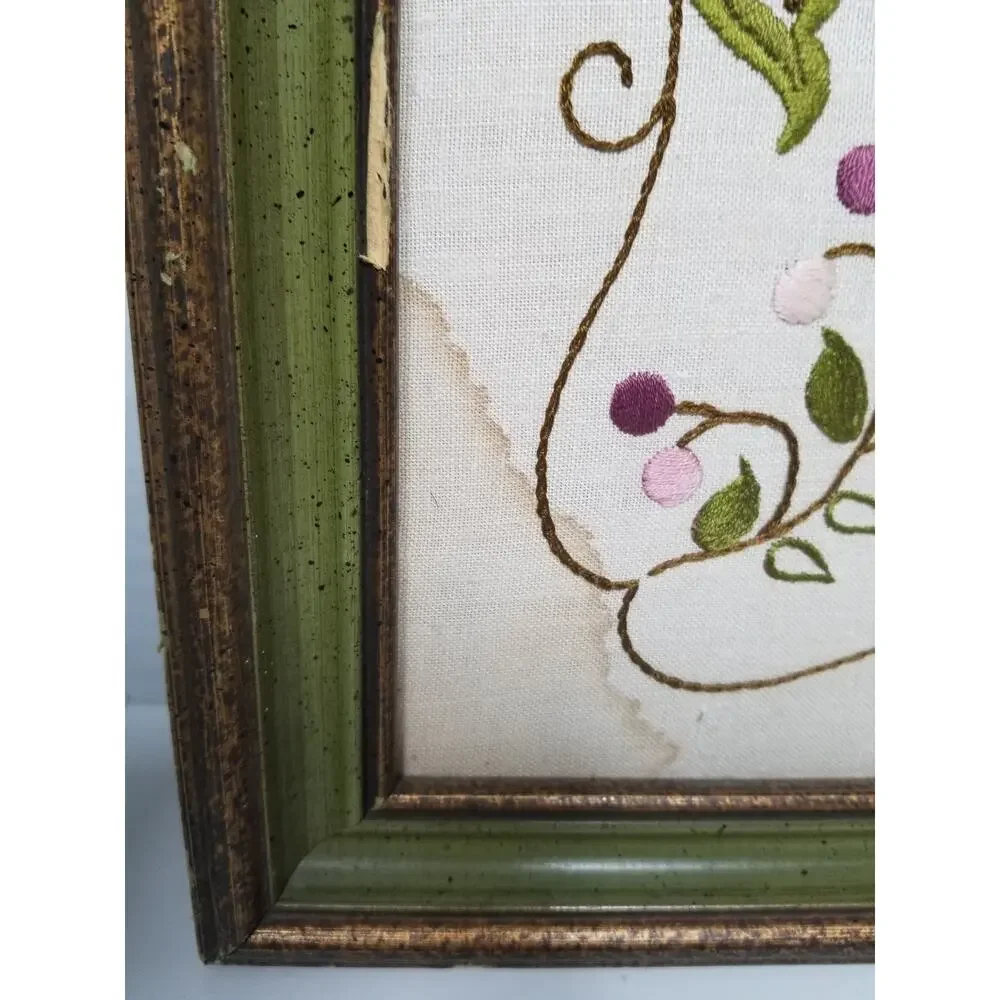 Vintage 18x20 Framed Handmade God Grant Serenity Cross Stitch Embroidery Floral